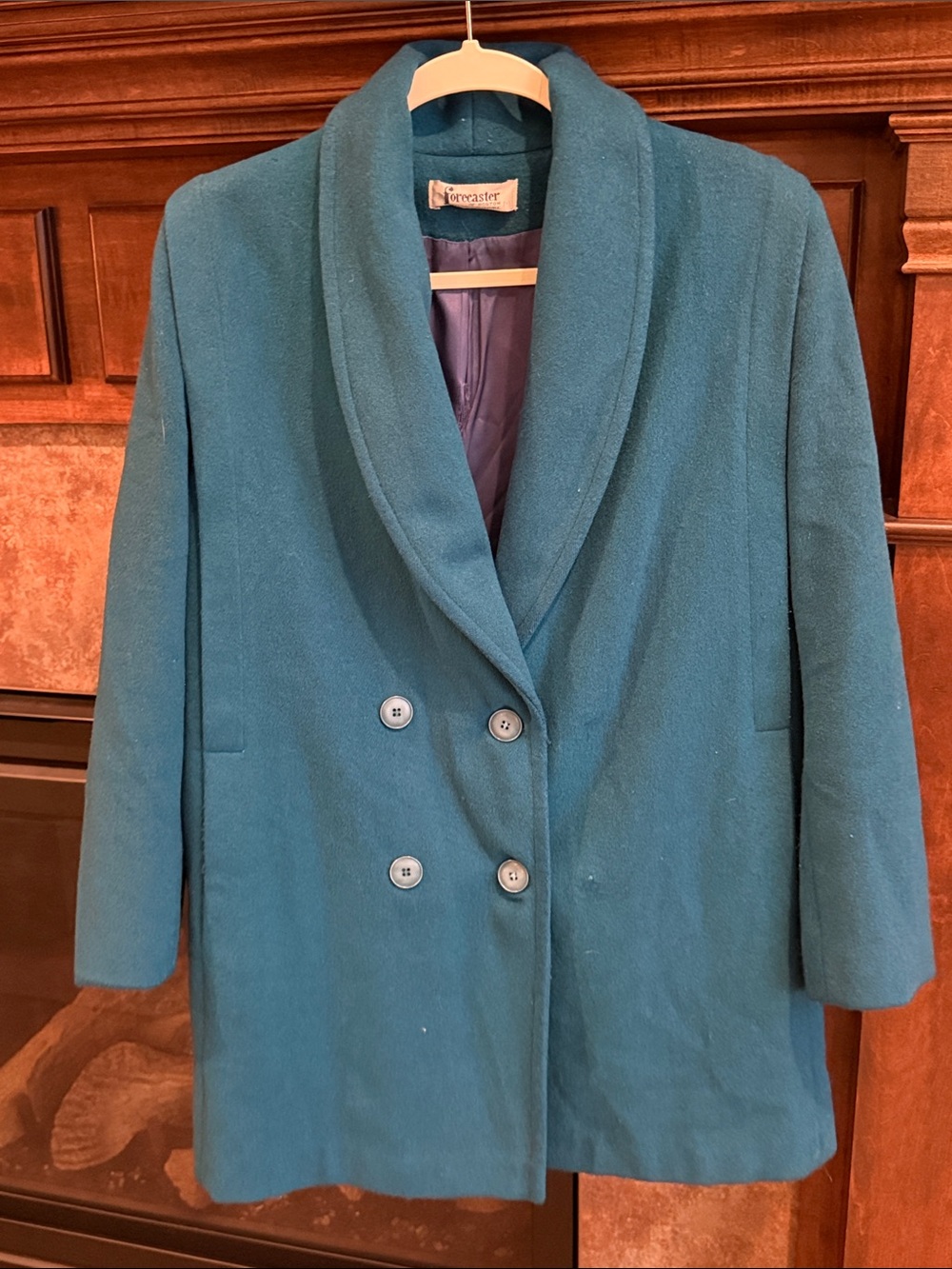 Vintage peacock blue teal turquoise wool blend coat M/L 80s 90s